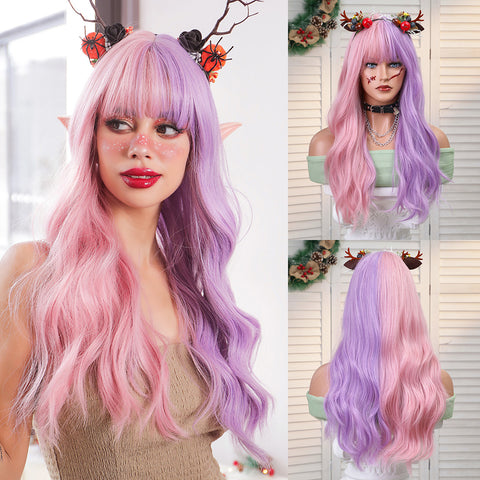 S98 Long Pink and Purple Bob Wig 26 Inch Lc8021