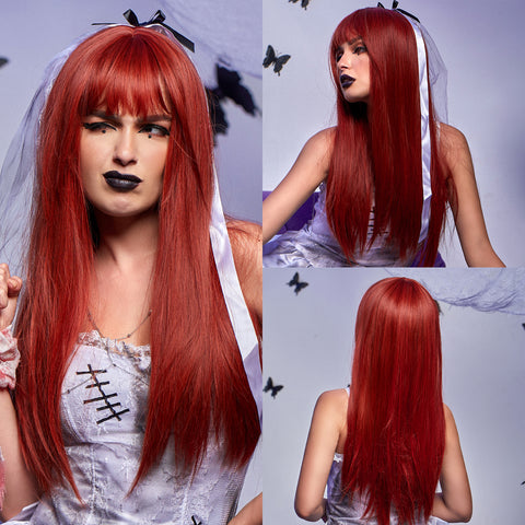 S85 Long Red Straight Wig with Bang 24 Inch  LC5021-1