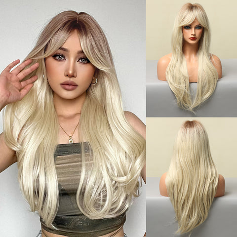 【Gaby 8】🔥BUY 3 WIG PAY 2 WIG🔥Haircube 26 Inch Long Buckle at the End of Hair Ombre Platinum  Straight Wig  LC018-1