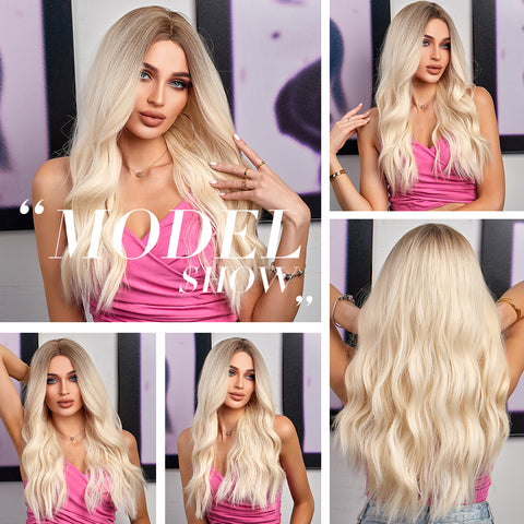 【YW21】 Haircube 26 Inch Ombre Platinum Long  Slight Wavy Curly Bob Wig  LC179-11