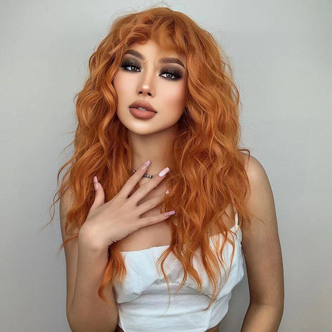 【YW77】Long curly wigs orange with bangs wigs for women for daily life LC6056-1