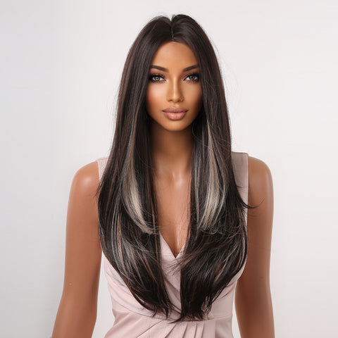 【Gaby 79】🔥BUY 3 WIG PAY 2 WIG🔥Long Ombre Brown Highlight Straight Wig  Side Parting for Woman Natural  LC2066-1