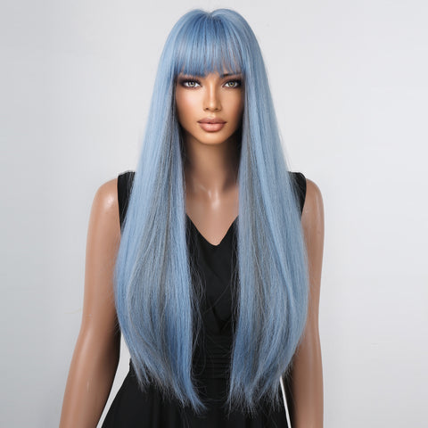 【YW61】26 Inches long straight blue wigs with middle bangs wigs for women for daily life WL1085-3
