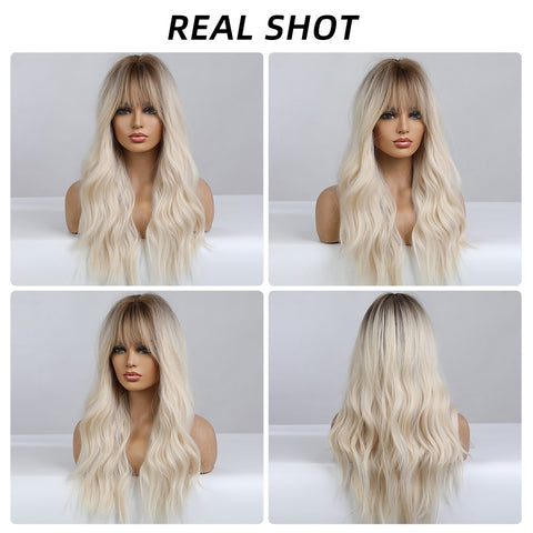 【Peachy 19】 26 inches Wavy long Fashion Wig  with Bangs  LC8008