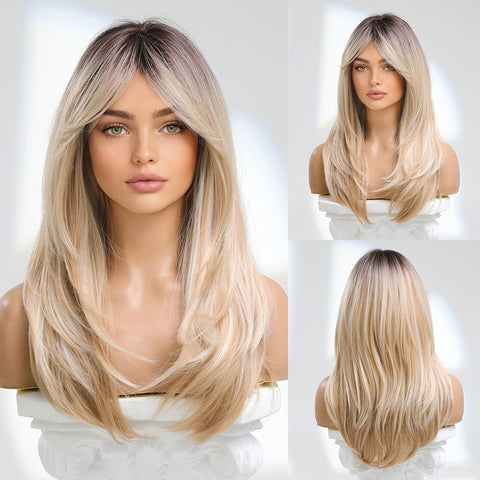 【Gaby 1】🔥BUY 3 WIG PAY 2 WIG🔥 24 Inch Middle Long Platinum  Wig with Inner Bukle   LC259-1