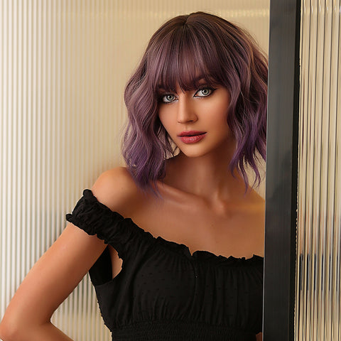 M10 ombre purple body natural wave wigs with bangs for women party WL1077-1