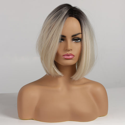 Haircube 14 Inch Ombre Gray Short Bob Wig Middle part Heat Resistant Synthetic Wig for Women Natural Comfortable Fashion Party Diy Daily SS168-1