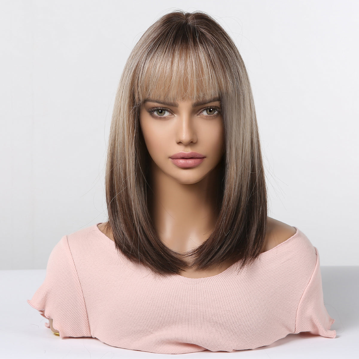 【Luna 27】 Haircube Short Obmre Gray Brown Straight Wig Natural Fanshion LC2067-1
