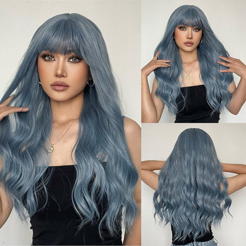 【YW33】 Haircube Long Blue Wavy Synthetic Wigs With Bangs LC194-1