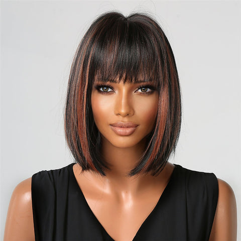 T28 Black highlight red Short Straight Bob wigs With Bangs for Women LC2080-1
