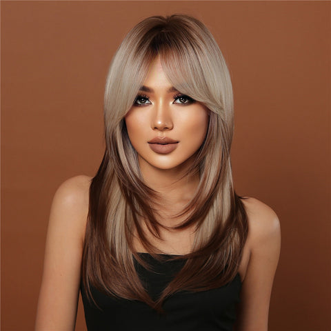 S22 long blonde straight wigs with bangs wigs for women LC2068-9