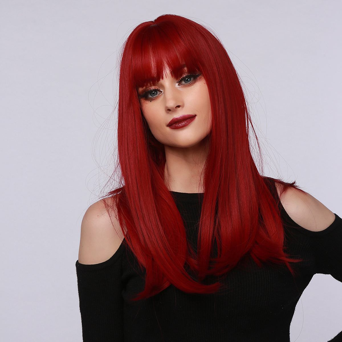 S83 Long Red Satraight Wig with Bang  24 Inch  lc6044-1