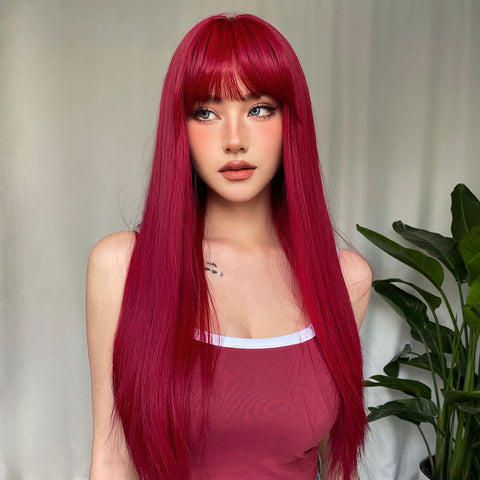 M31 Red Long Straight Wigs for Women WL1085-1