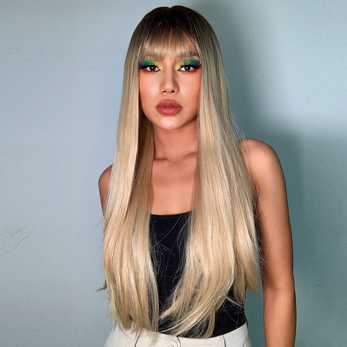 【Gaby 67】🔥BUY 3 WIG PAY 2 WIG🔥28 Inch Long Ombre Gold  Straight Wig with Bang   LC288-1