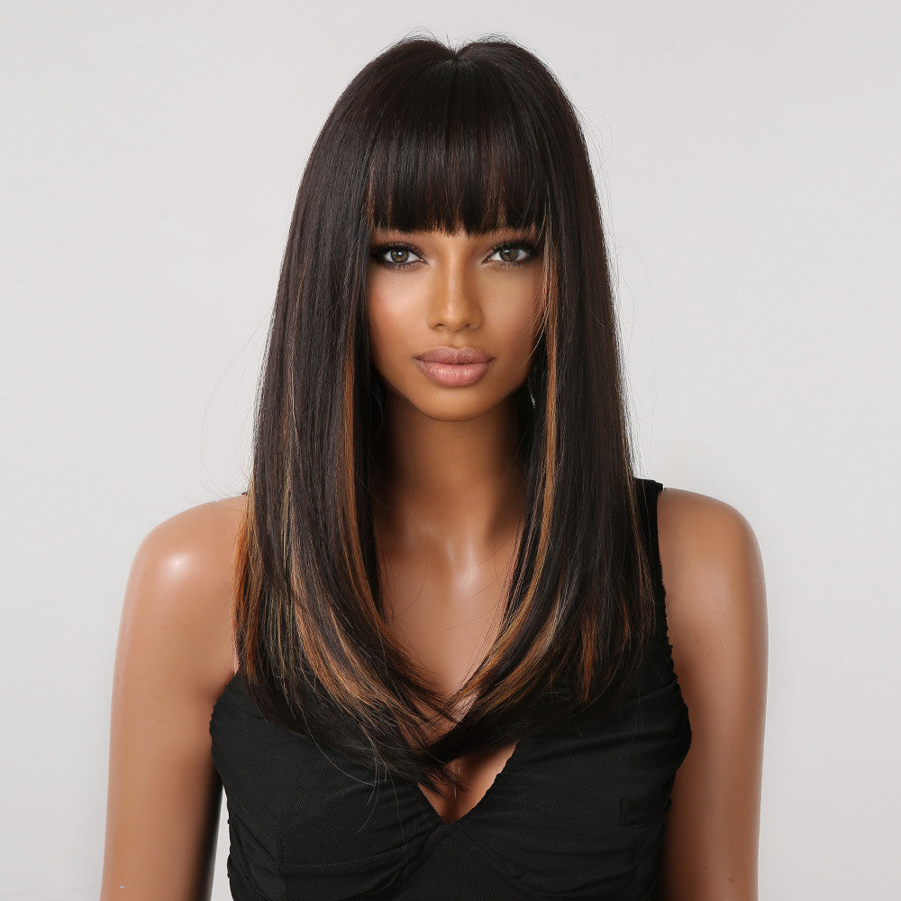 T27 black highlight blond Long straight wigs with bangs wigs for Women for Daily LC2078-1