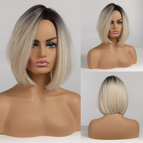 Haircube 14 Inch Ombre Gray Short Bob Wig Middle part Heat Resistant Synthetic Wig for Women Natural Comfortable Fashion Party Diy Daily SS168-1