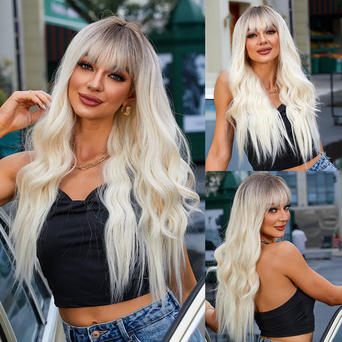 【Peachy 19】 26 inches Wavy long Fashion Wig  with Bangs  LC8008