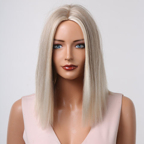 Haircube 14 Inch Inch Short Gray White Straight Wig Middle Part Heat Resistant Synthetic Wig for Women Natural Comfortable Fashion Party Diy Daily LC1024-1