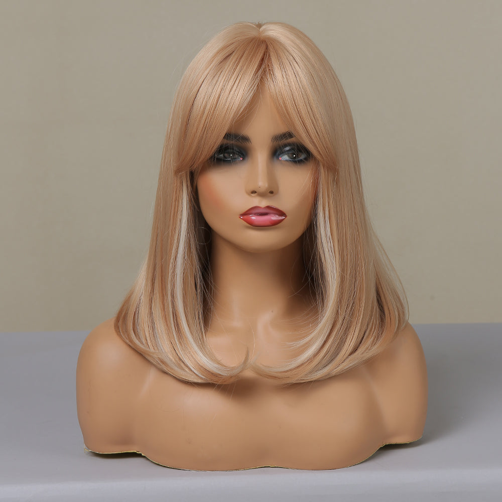 【Luna 8】 Long straight wigs blonde with middle bangs wigs for womenfor daily life LC046-1