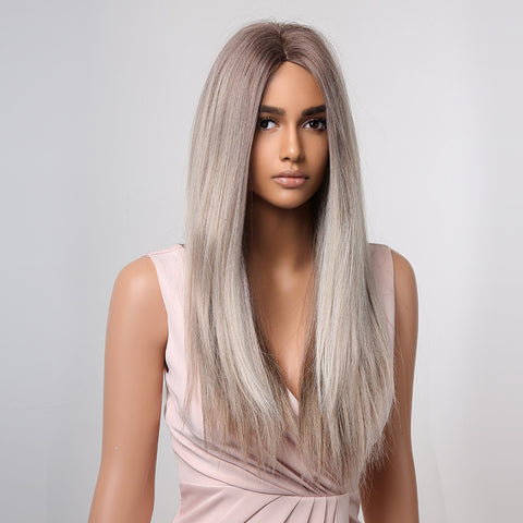 Haircube 24 Inch Gray Long Straight Wig Heat Resistant Synthetic Wig for Women Natural Comfortable Fashion Party Diy Daily LC1020-1