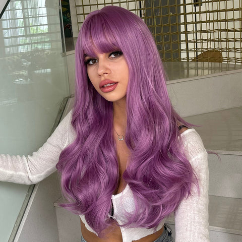 【Gaby 78】🔥BUY 3 WIG PAY 2 WIG🔥Haircube 26 Inch Long Purple Wavy Curly Wig LC6126