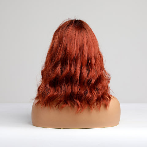Haircube 20 Inch Red Brown Long Wavy Curly Bob Wig with Bang Heat Resistant Synthetic Wig for Women Natural Comfortable Fashion Party Diy Daily LC8054