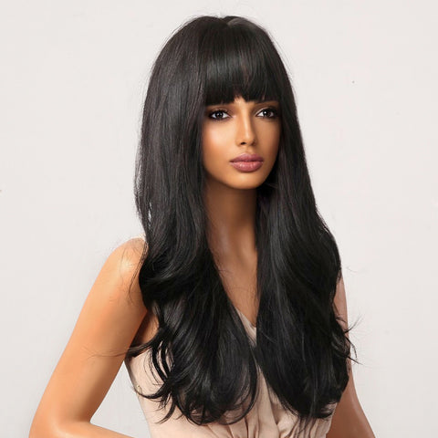 【Ellie 18】BUY 3 wigs pay 2 wigs 24 Inch Long Black Wavy Curly Wig with Bang Natural Comfortable  LC2051-1