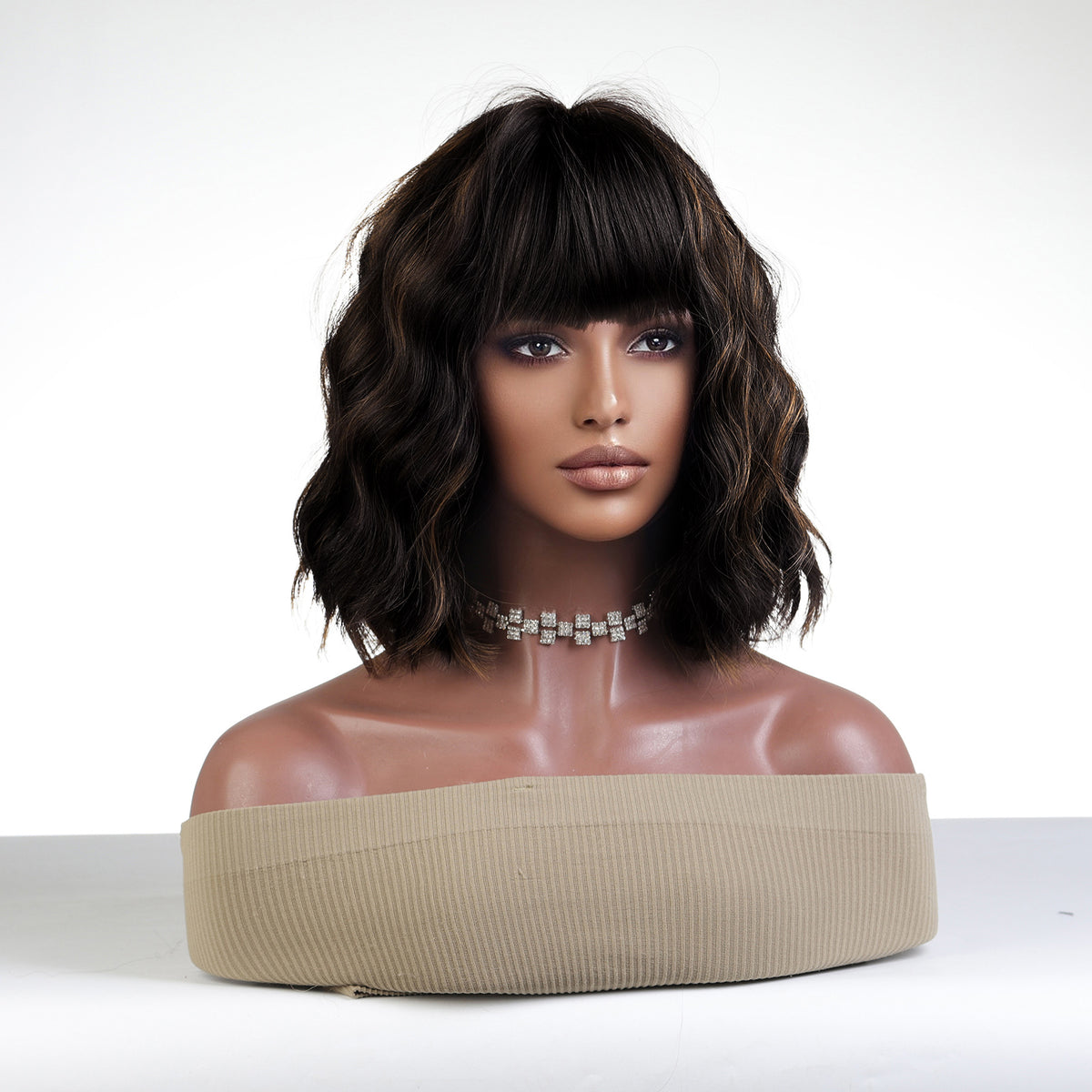 Haircube 14 Inch Short Black Curly Wavy Wig with Bang Heat Resistant Synthetic Wig for Women Natural Comfortable Fashion Party Diy Daily  lc8087