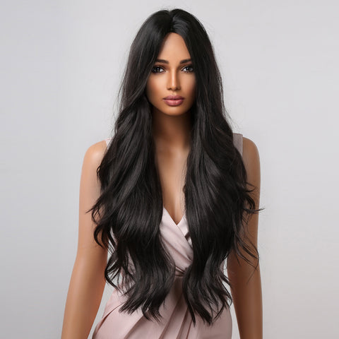 【Luna 5】 Haircube 28 Inch Long Black Wavy Curly Wig Natural Comfortable for Woman Party Date Daily DIY LC2019-1