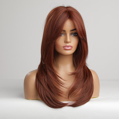Haircube 22 Inch Chestnut  Colour Middle Long Wig with Inner Bukle Heat Resistant Synthetic Wig for Women Natural Comfortable Fashion Party Diy Daily LC468-2