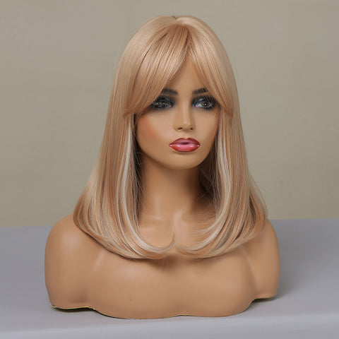 【Luna 8】 Long straight wigs blonde with middle bangs wigs for womenfor daily life LC046-1