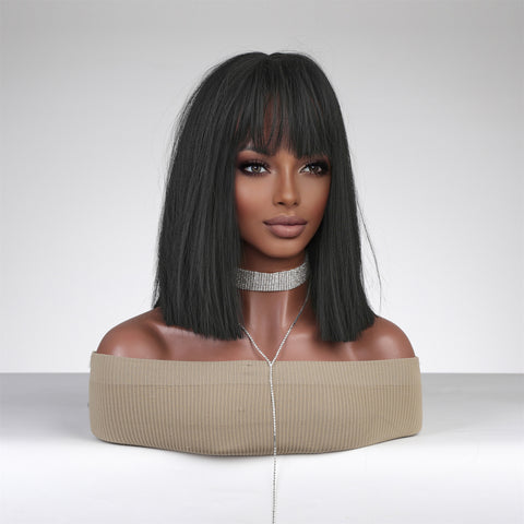 Haircube 16 Inch Short Black Straight Wig with Bang Heat Resistant Synthetic Wig for Women Natural Comfortable Fashion Party Diy Daily  lc8078