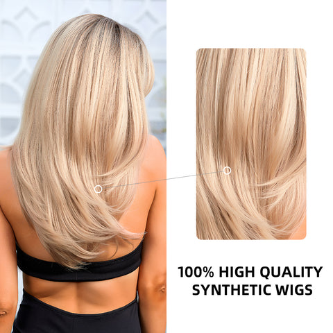 Haircube 22 Inch Middle Long Platinum Gold  Wig with Inner Bukle Heat Resistant Synthetic Wig for Women Natural Comfortable Fashion Party Diy Daily  lc8033