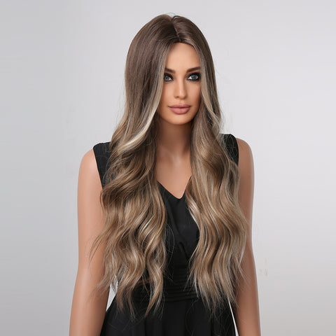 S31 Light Brown with Gray Highlight Long Wavy Wig  LC1004-1