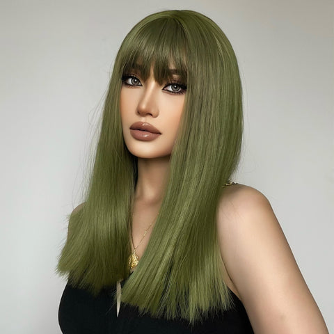 【Avery 19】🔥BUY 3 WIG PAY 2 WIG🔥 Haircube Long Cyan Green Straight Synthetic Wig LC6043-1