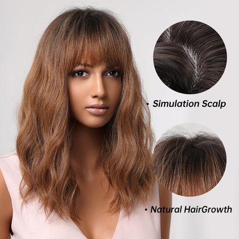 【Luna 30】Haircube Wig 16 Inch Brown Wavy Short Bob  Wig Synthetic Wig  LC2013-3