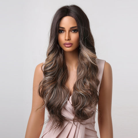 S63 Ombre Brown Wavy Curly Long Wig 26 Inch LC2017-1