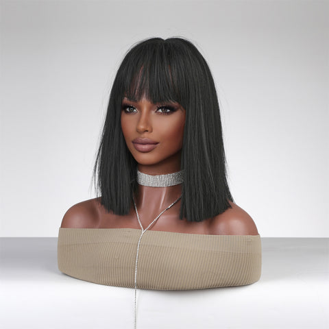 Haircube 16 Inch Short Black Straight Wig with Bang Heat Resistant Synthetic Wig for Women Natural Comfortable Fashion Party Diy Daily  lc8078