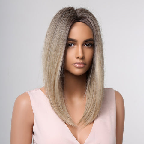 Haircube 16 Inch Grayish Brown Bob Shoulder-Length Wig Middle Part Heat Resistant Synthetic Wig for Women Natural Comfortable Fashion Party Diy Daily LC1021-1