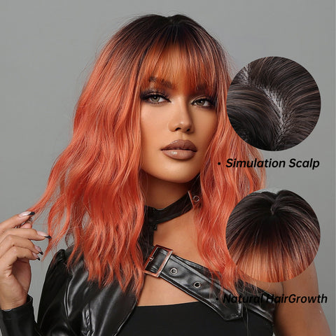 【Gaby 56】🔥BUY 3 WIG PAY 2 WIG🔥 Haircube Wig 16 Inch Ombre Red Wavy Curly Short Bob Wig with Bang  LC2013-1
