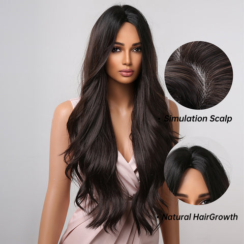 【Gaby】🔥BUY 3 WIG PAY 2 WIG🔥Haircube 28 Inch Long Dark Brown Wavy Curly Wig Natural Comfortable for Woman Party Date Daily DIY LC2019-2