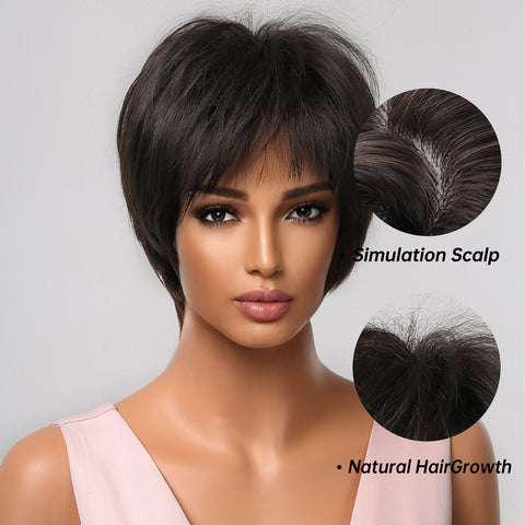 Haircube 10 Inch Black Pixie Cut Wig Synthetic Heat Resistant Synthetic Wig  Natural Comfortable for Woman Party Date Daily LC2020-1