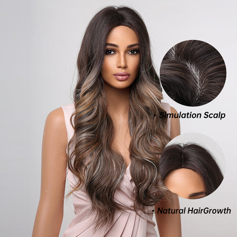 T39 Long curly wigs Brown ombre blonde Wavy for Women LC2017-1