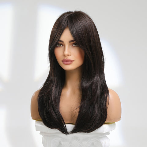 S5 Long Dark Brown Wavy Wig Heat Resistant Synthetic Wig LC8015