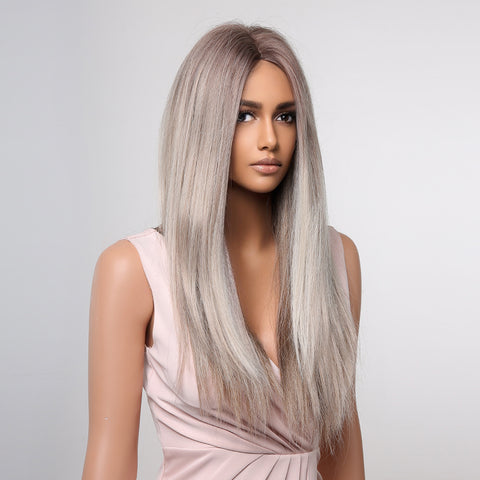 Haircube 24 Inch Gray Long Straight Wig Heat Resistant Synthetic Wig for Women Natural Comfortable Fashion Party Diy Daily LC1020-1