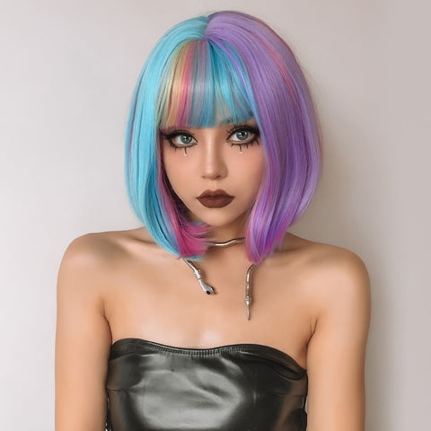 S50 Short Colorful Bob Wavy CUrly Wig 12 Inch  SS178-1