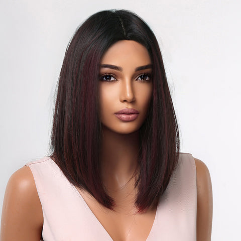【Gaby 60】🔥BUY 3 WIG PAY 2 WIG🔥14 Inch Short Redish Brown Bob Wig Middle Part Natural Comfortable for Woman Party Daily DIY LC2054-1