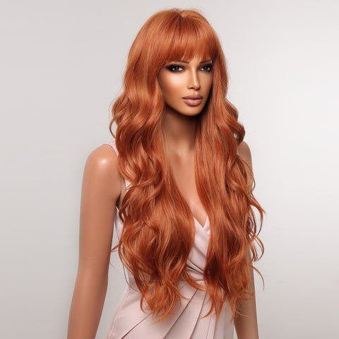 M47 brown highlight super long body wave wigs with bangs  LC2074-2