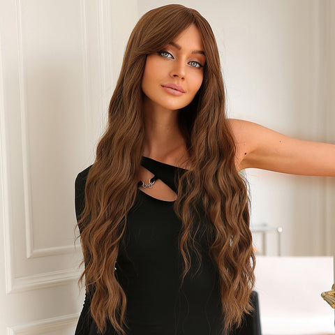 【Gaby 23】🔥BUY 3 WIG PAY 2 WIG🔥Long  Brown Slight Wavy Curly Wig 28 Inch LC357-1