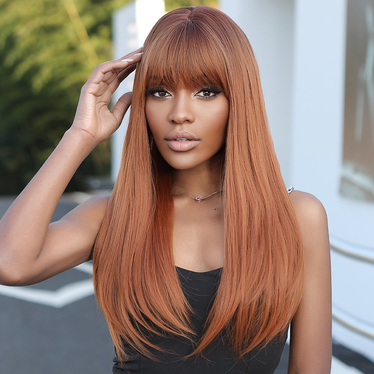 M12 ombre ginger orange hair with bangs long straight wigs for women WL1040-1